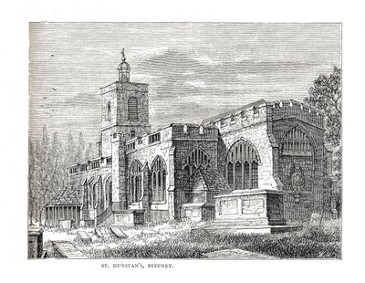St. Dunstans Stepney. Vanuit een uitzicht genomen in 1803 door Walter Thornbury