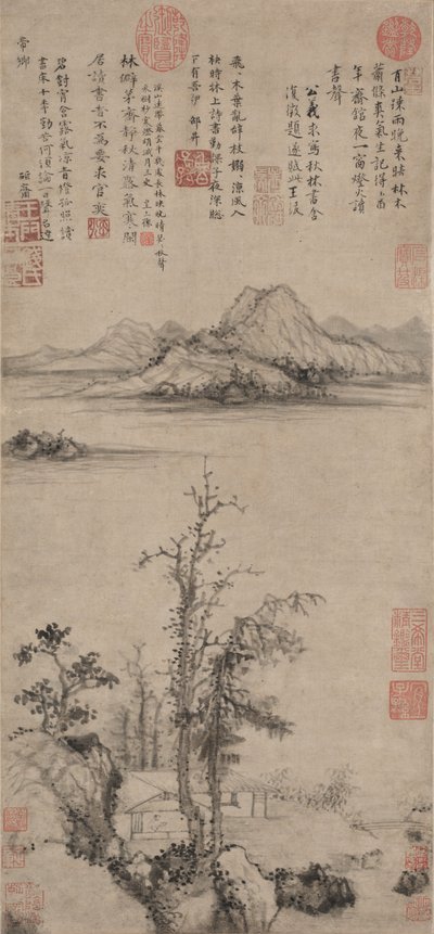 Toevluchtsoord van een geleerde te midden van herfstbomen, Ming-dynastie 1368-1644 door Wang Fu