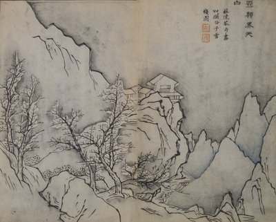 Besneeuwde pieken die de hemel raken, in de stijl van Besneeuwde Herberg door Jing door Wang Gai