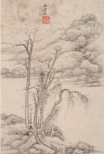 Landschap in de Stijl van Verschillende Oude Meesters: Landschap naar Ni Zan (1301) door Wang Jian