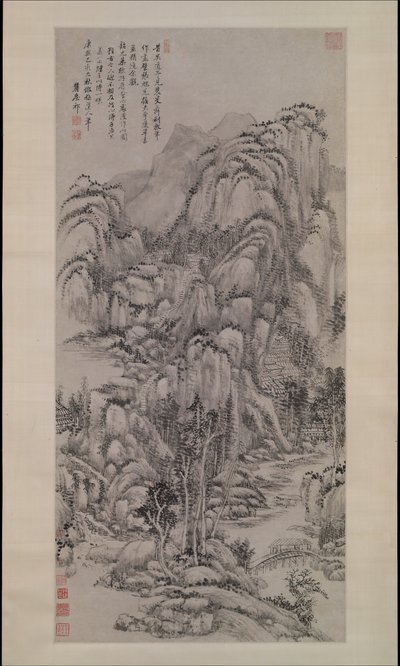 Landschap naar Wu Zhen, gedateerd 1695 door Wang Yuanqi