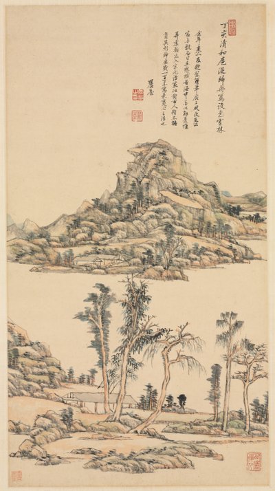 Landschap in de Kleurstijl van Ni Zan, 1707 door Wang Yuanqi