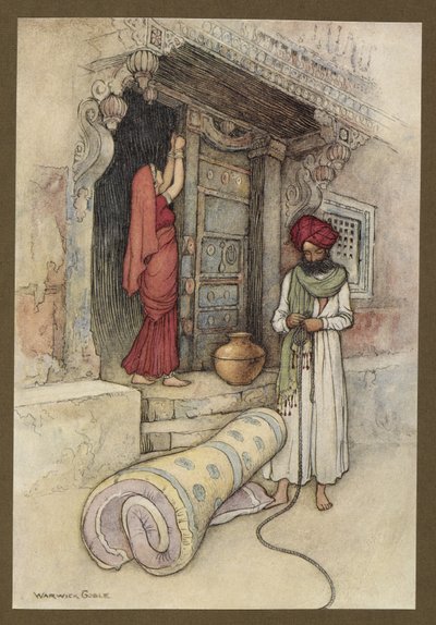 Plaat 9: "Ze gingen toen op reis", uit Folk-Tales of Bengal ... Met 32 illustraties in kleur door Warwick Goble. (Edition de luxe) door Warwick Goble