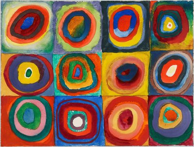 Kleurenstudie. Vierkanten met concentrische cirkels, 1913 door Wassily Kandinsky