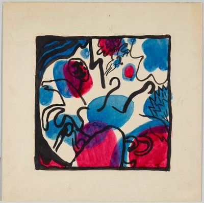 Ontwerp voor de kleurenhoutsnede «Drie ruiters in rood, blauw en zwart» door Wassily Kandinsky