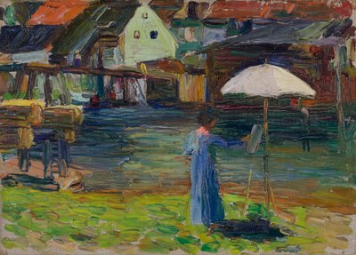 Kallmünz - Gabriele Münter schilderend I door Wassily Kandinsky