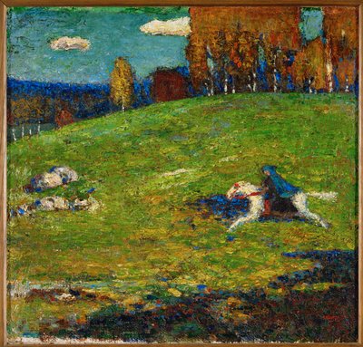 De blauwe ruiter (olieverf op doek) door Wassily Kandinsky