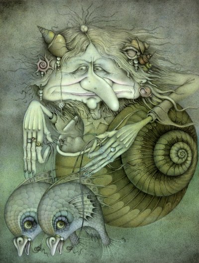 Zeeheks (potlood en kleurpotlood op papier) door Wayne Anderson