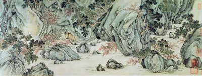 De Reis naar het "Land van de Onsterfelijken" (detail) van "De Perzikbloesembron" uit een gedicht getiteld "Tao Yuan Bi Jing" door Wang Wei door Wen Zhengming