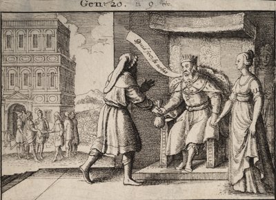 Abimelech berispt Abraham. Staat 1 door Wenceslaus Hollar