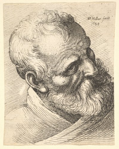 Bejaarde man met baard en scheef hoofd, 1645 door Wenceslaus Hollar