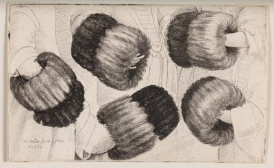 Een mof op vijf verschillende manieren gezien door Wenceslaus Hollar