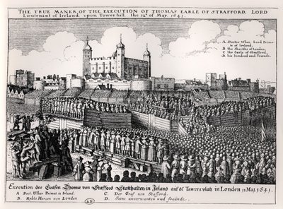 Executie van Strafford, 12 mei 1641 (gravure) (zwart-wit foto) door Wenceslaus Hollar