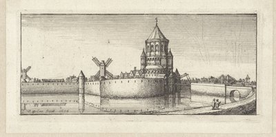 Gezicht op de Kleine Houtpoort te Haarlem door Wenceslaus Hollar