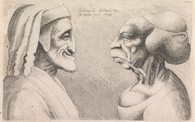 Groteske Profielen van een Man en Vrouw die elkaar Aankijken door Wenceslaus Hollar