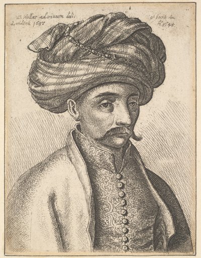 Hoofd en Schouders van een Turk, met een snor en een grote tulband door Wenceslaus Hollar