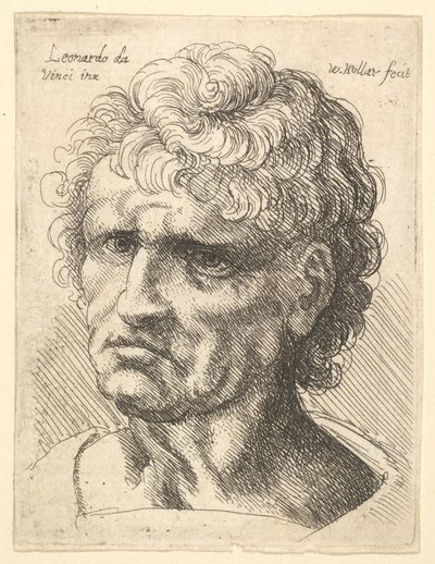 Hoofd van een man met serieuze uitdrukking, 1625-77 door Wenceslaus Hollar