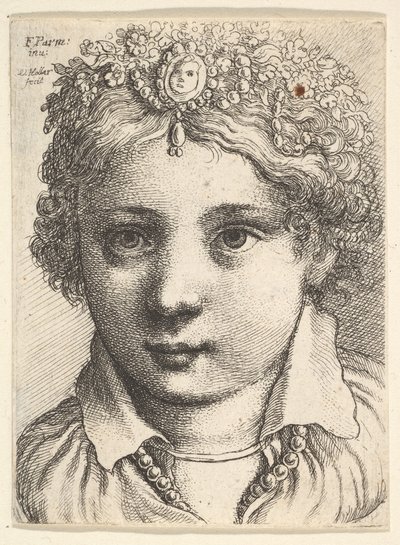 Hoofd van een Jong Meisje met een Juweel Hoofdband door Wenceslaus Hollar
