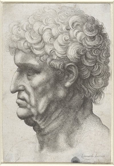 Hoofd van man met krullend haar, en profil door Wenceslaus Hollar