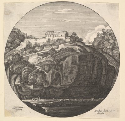 Landschap met een huis op kliffen, 1646 door Wenceslaus Hollar