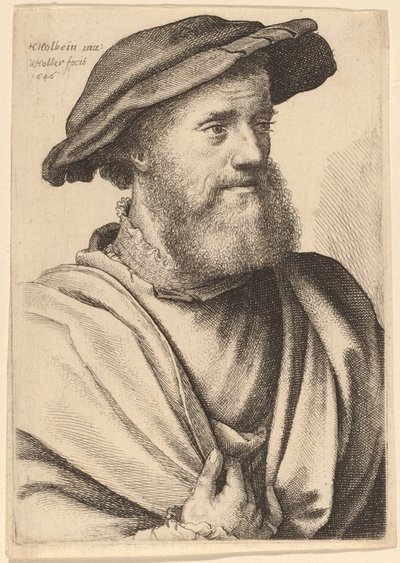 Man met baard kijkt naar rechts Hans Holbein, 1646 door Wenceslaus Hollar