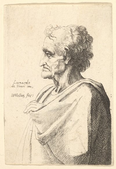 Man met droevige uitdrukking naar links met hand uit mantel, 1625-77 door Wenceslaus Hollar