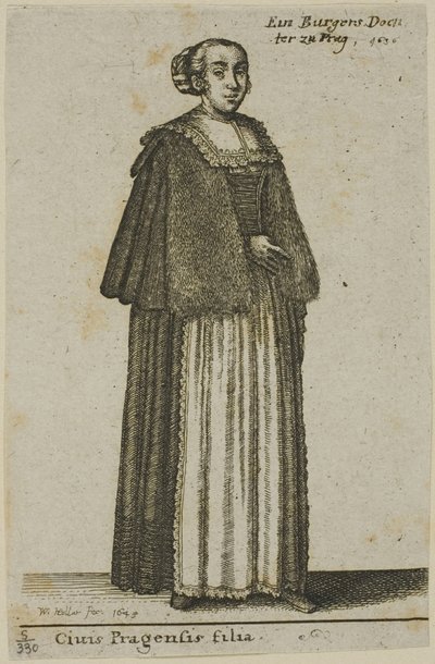 Praagse meisje door Wenceslaus Hollar