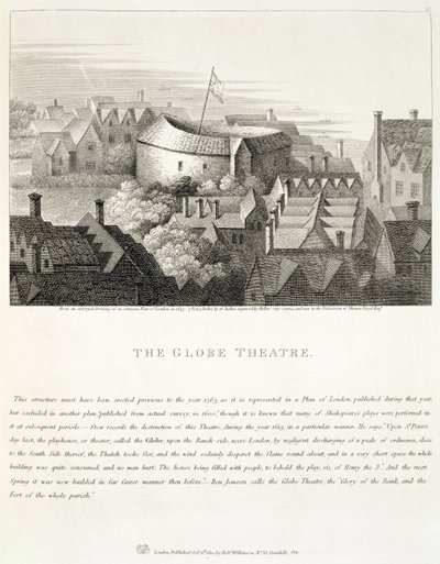 Het Globe Theatre, c.1647, gepubliceerd door Robert Wilkinson, Londen, 1810 door Wenceslaus Hollar