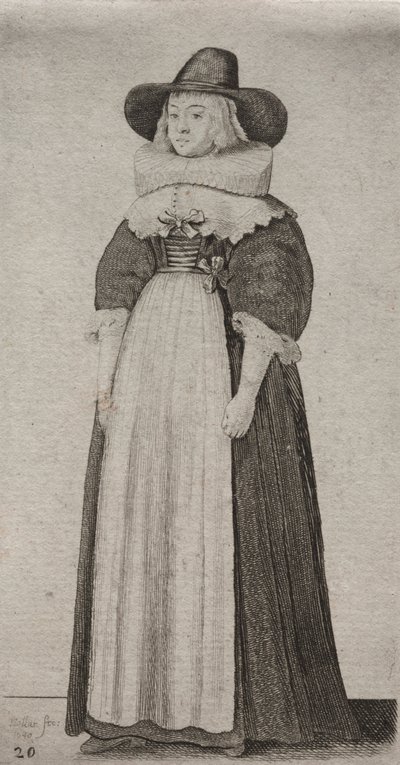 De verschillende gewoonten van Engelse vrouwen, van de adel tot de plattelandsvrouwen zoals ze in deze tijden zijn: De vrouw met een mannelijke hoed en met linten versierd lijfje door Wenceslaus Hollar