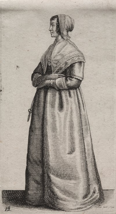 De verschillende gewoonten van Engelse vrouwen, van de adel tot de plattelandsvrouwen zoals ze in deze tijden zijn: De vrouw met schaar door Wenceslaus Hollar