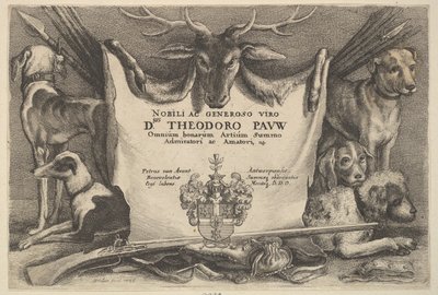 Titelpagina met honden en jachtuitrusting, 1646 door Wenceslaus Hollar