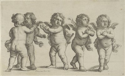Vijf cherubijnen door Wenceslaus Hollar
