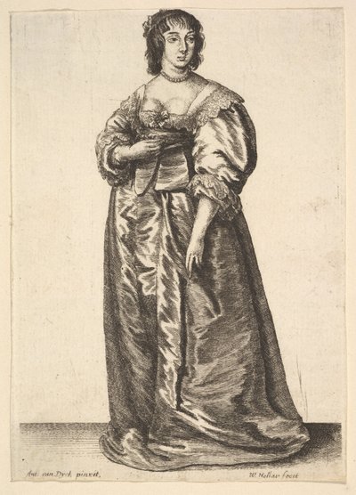 Hele lengte dame, naar Anthony van Dyck door Wenceslaus Hollar