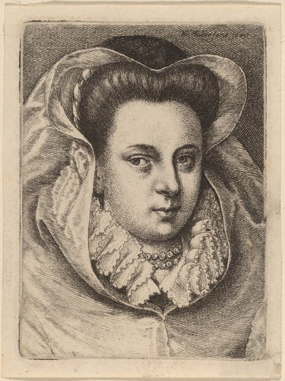 Vrouw met Witte Sluier en Zwarte Hoed (Mary Stuart?) door Wenceslaus Hollar