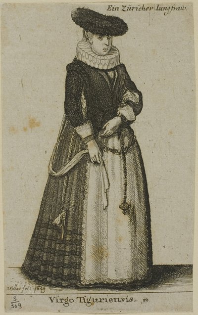 Jonge Züricher Vrouw door Wenceslaus Hollar