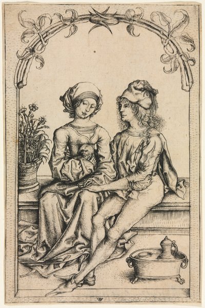 De geliefden (naar de Housebook Master) door Wenzel or Wenceslaus von (after) Olmutz