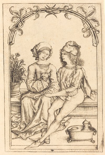 De geliefden door Wenzel von Olmutz after Master of the Housebook