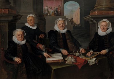 Drie regentessen en de huismoeder van het leprozenhuis, Amsterdam door Werner van den Valckert