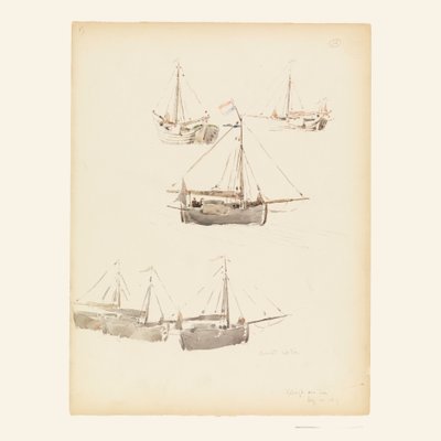 Tekening, Nederlandse schuiten, 20 augustus 1887 door Whitney Warren Jr.