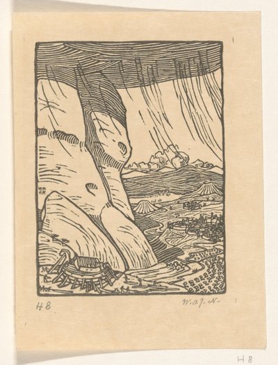 Bouw van de ark van Noach door Wijnand Otto Jan Nieuwenkamp (signed by artist)
