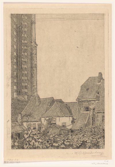 Huizen bij de Onze-Lieve-Vrouwetoren in Amersfoort door Wijnand Otto Jan Nieuwenkamp (signed by artist)