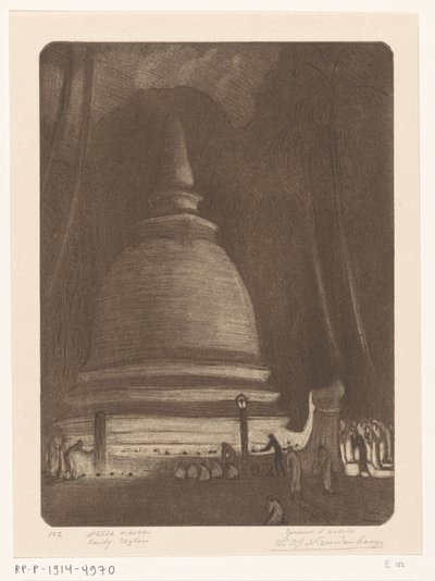 Stoepa in Kandy op Sri Lanka bij nacht door Wijnand Otto Jan Nieuwenkamp (signed by artist)