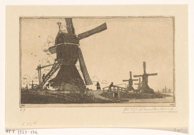 Wipmolens aan de Vlist tussen Haastrecht en Schoonhoven door Wijnand Otto Jan Nieuwenkamp (signed by artist)