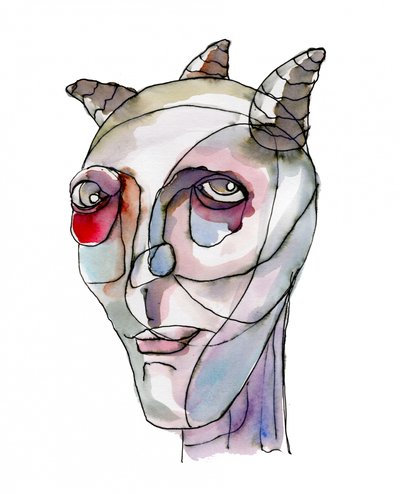 Abstract portret met hoorns door Wildemar Doomgriever