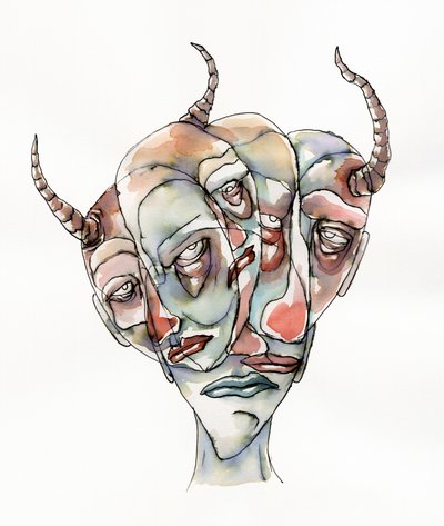 Meerdere surrealistische gezichten door Wildemar Doomgriever