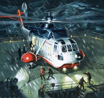 Gevaarlijke mannen van de olievelden. een S-61N helikopter van British Airways door Wilf (20th century) Hardy