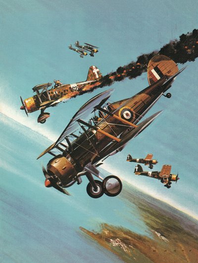 Beroemde vliegtuigen en hun piloten: De Gloster Gladiator -- Squadron Leader Pattle door Wilf (20th century) Hardy