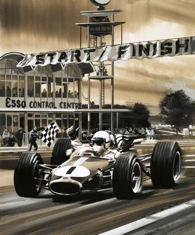 Jack Brabham geeft een duim omhoog als hij de allereerste Grand Prix van Canada wint door Wilf (20th century) Hardy