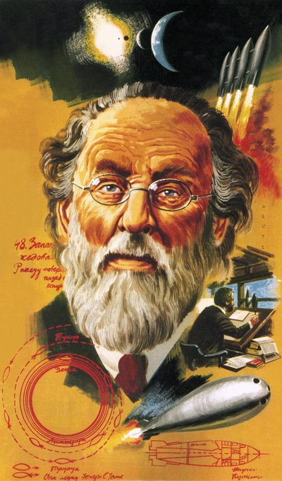 Mannen en Machines: De raketman: Konstantin Tsiolkovski door Wilf (20th century) Hardy