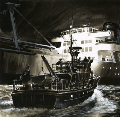 De Britse manier van leven: Koopvaardijkotters van de Britse kustwacht door Wilf (20th century) Hardy